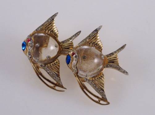Coro Jelly Belly Duette vintage angel fish vermeil gold gilt sterling silver, 1940`s ca, American